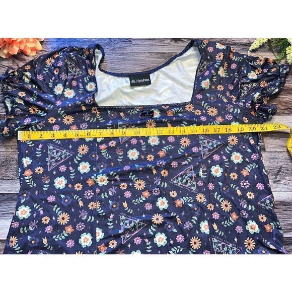 Harry Potter Deathly Hallows Floral Square Neck Girls Top Plus Size 2 - Picture 3 of 6